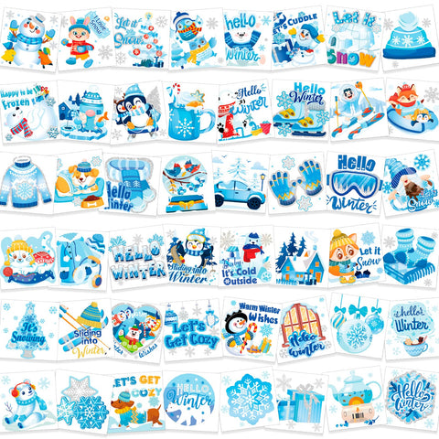 HOWAF 96Ppcs Snowflake Temporary Tattoo Stickers, Hello Winter Temporary Tattoos for Winter Wonderland Christmas Decorations, Let It Snow Face Tattoos for Winter Themed Baby Shower Wedding Supplies