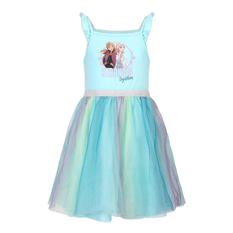 Disney Frozen Elsa and Anna Girls Sleeveless Tutu Dress for Toddlers, Little, and Big Kids - Blue