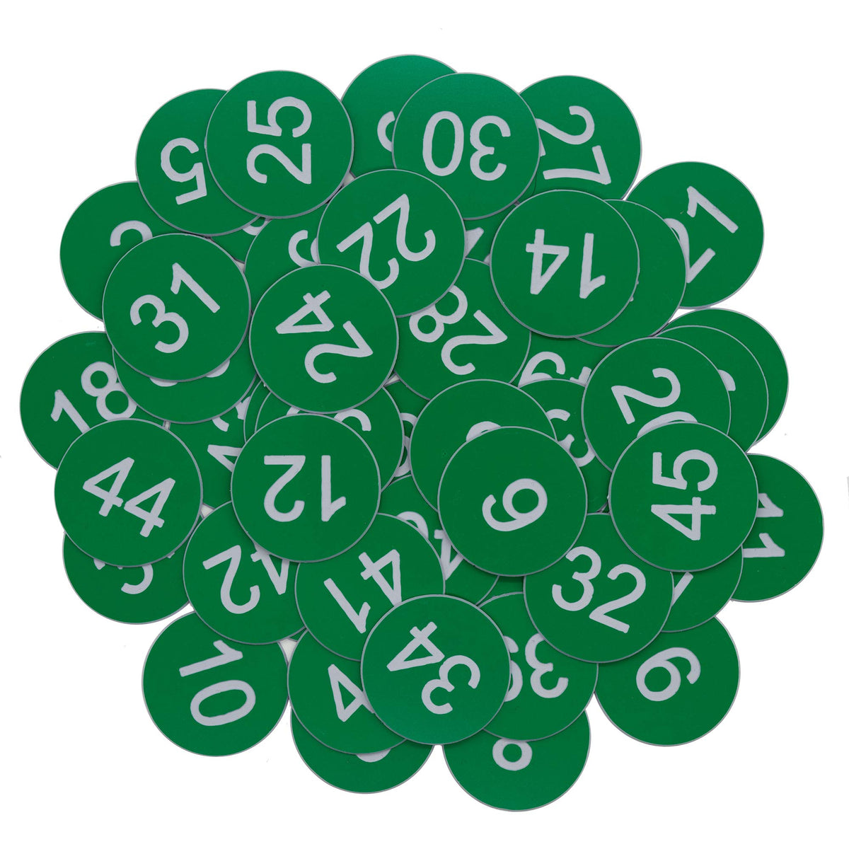 Plastic Number Tags Engraved Numbered Tags ID Tags Key Tags Without Hole (1-50, Green)