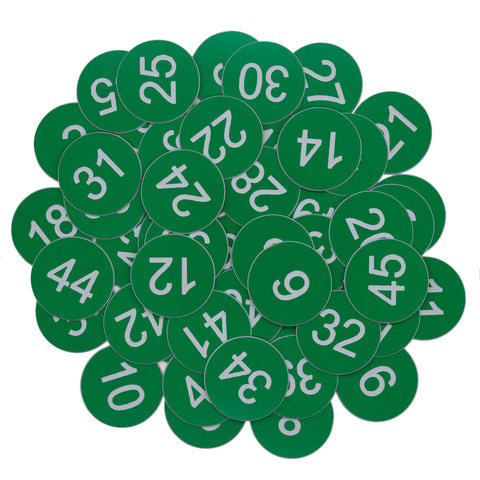 Plastic Number Tags Engraved Numbered Tags ID Tags Key Tags Without Hole (1-50, Green)