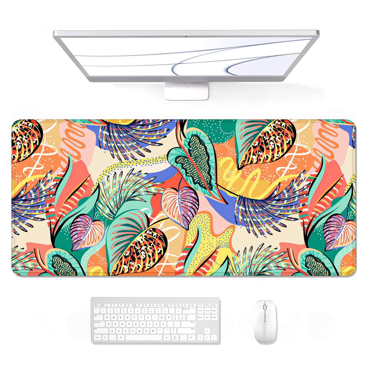 Auhoahsil Desk Mouse Pad, Large Gaming Mousepad, XXL Desk Pad, Extended Long Superior Micro-Weave Cloth Non-Slip Rubber Big Computer Mouse Mat for Gamer, Office & Home, 35" x 15", Tropical Leaves