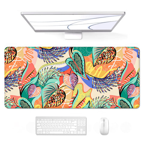 Auhoahsil Desk Mouse Pad, Large Gaming Mousepad, XXL Desk Pad, Extended Long Superior Micro-Weave Cloth Non-Slip Rubber Big Computer Mouse Mat for Gamer, Office & Home, 35" x 15", Tropical Leaves