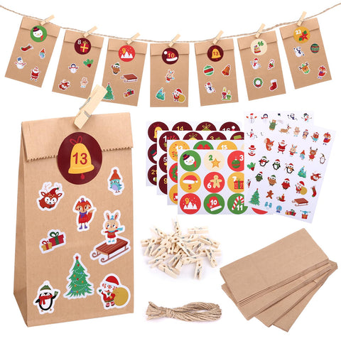Naler DIY Advent Calendar Kit Empty Advent Calendar 2024 with 24 Paper Bags and Stickers Paper Make Your Own Advent Calendar Lovely Christmas Advent Calendar
