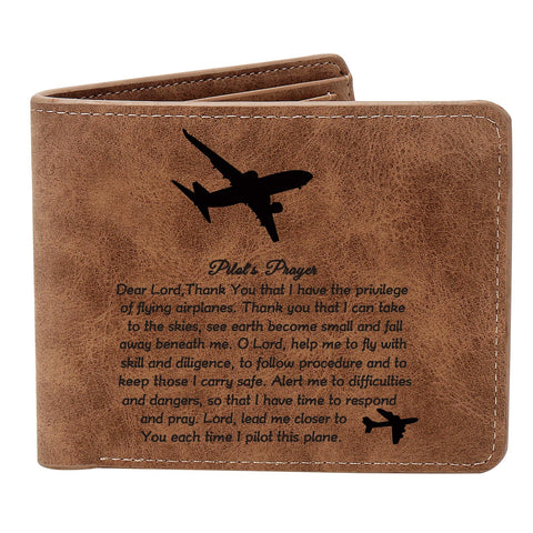 THTCSQ Pilot Gift,PilotÃ¢â‚¬â„¢s Prayer Leather Wallet for Men,Engraved Personalized Leather Wallet,Aviation Gifts for Pilot Graduation, Future Pilot Gift for New Pilot,Birthday Gifts (Pilot Prayer wallet)