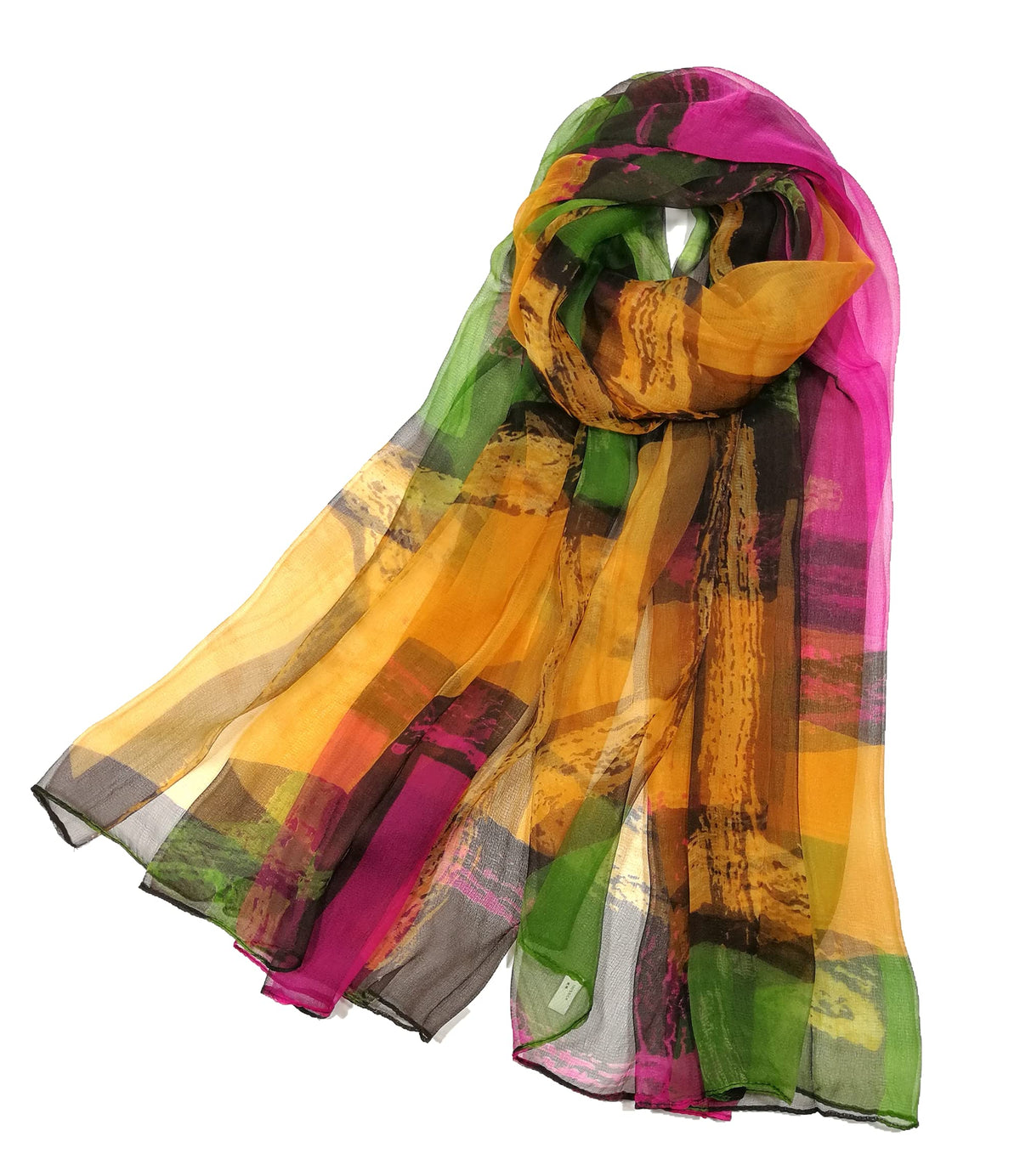 Shanlin Mulberry Silk Long Scarves in Gift Box (65"x39.5"), Colorpatches, Medium