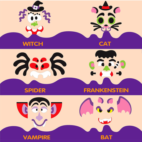 JOYIN 18 Packs Halloween Make a Face Stickers,Pumpkin Decoration Craft Kit,Halloween Foam Stickers in 6 Character Designs for Halloween Party Supplies,Trick and Treat Party Favors