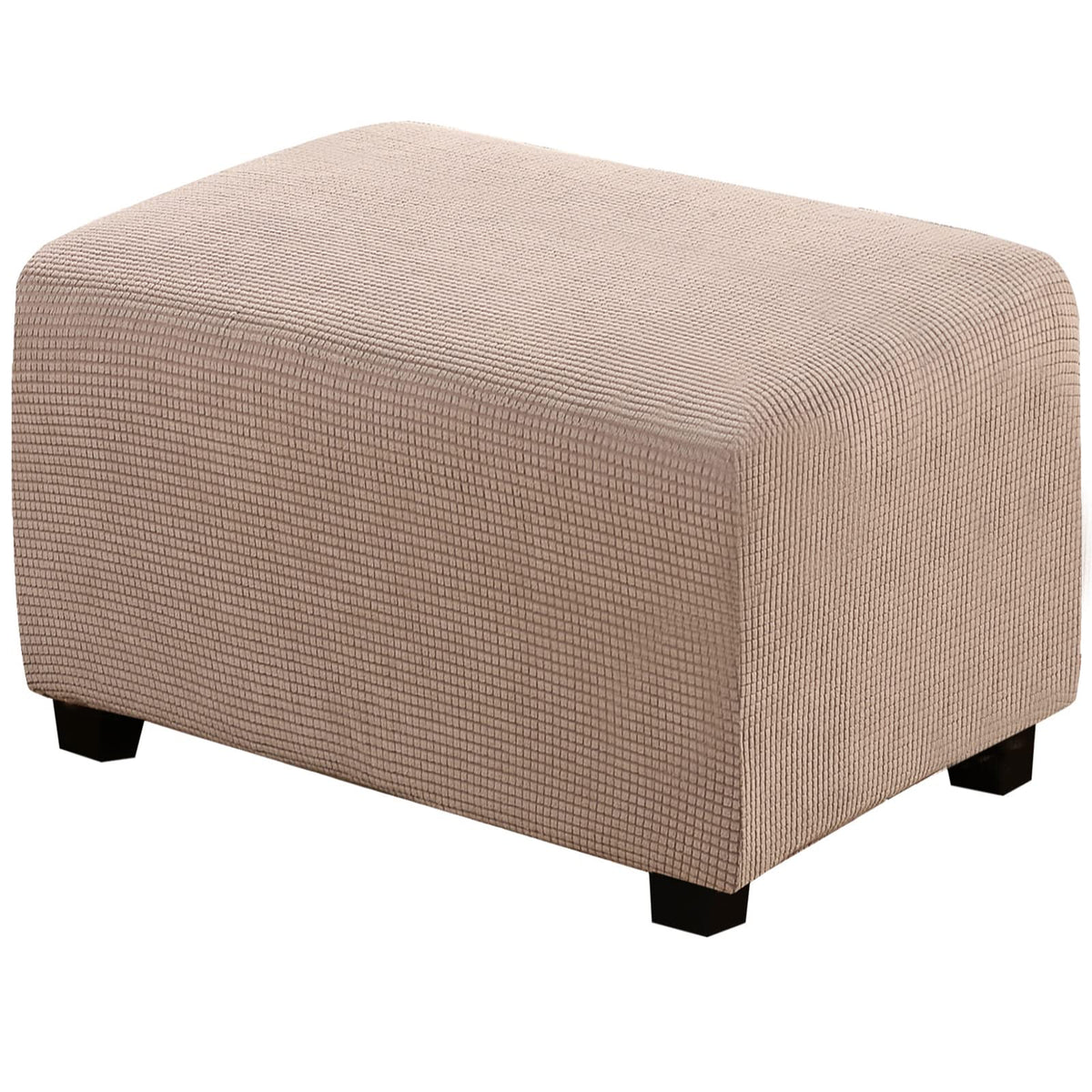 MULARE Square Ottoman Cover Soft, Jacquard Ottoman Cover Rectangle Plain Stretch Sofa Footstool Slipcover, Waterproof NonSlip Footstool Protect With Elastic Bottom,Khaki,L
