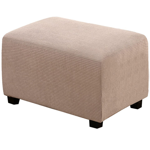 MULARE Square Ottoman Cover Soft, Jacquard Ottoman Cover Rectangle Plain Stretch Sofa Footstool Slipcover, Waterproof NonSlip Footstool Protect With Elastic Bottom,Khaki,L