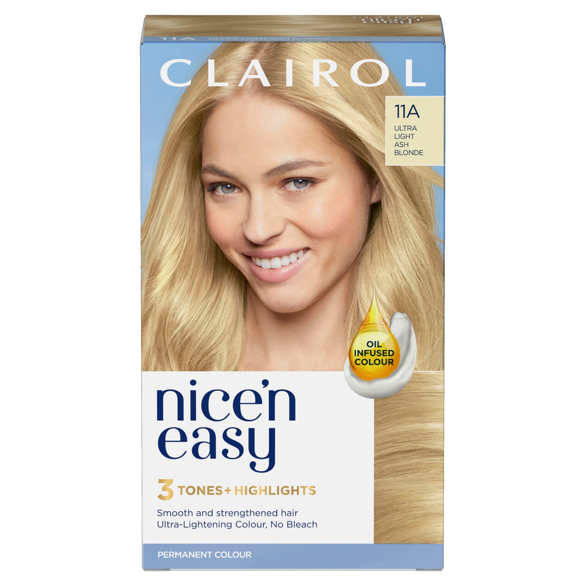 Clairol Nicen Easy CrÃƒÆ’Ã†â€™Ãƒâ€ Ã¢â‚¬â„¢ÃƒÆ’Ã¢â‚¬Â ÃƒÂ¢Ã¢â€šÂ¬Ã¢â€žÂ¢ÃƒÆ’Ã†â€™ÃƒÂ¢Ã¢â€šÂ¬Ã…Â¡ÃƒÆ’Ã¢â‚¬Å¡Ãƒâ€šÃ‚Â¨me, Natural Looking Oil Infused Permanent Hair Dye, 11A Ultra Light Ash Blonde