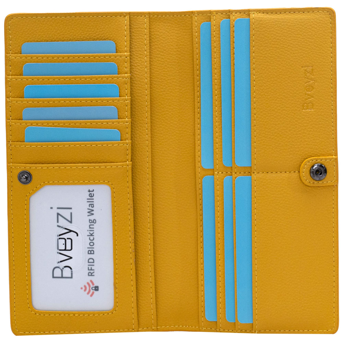 Bveyzi Ultra Slim Thin Leather RFID Blocking Credit Card Holder Bifold Clutch Wallets for Women, Yellow, S