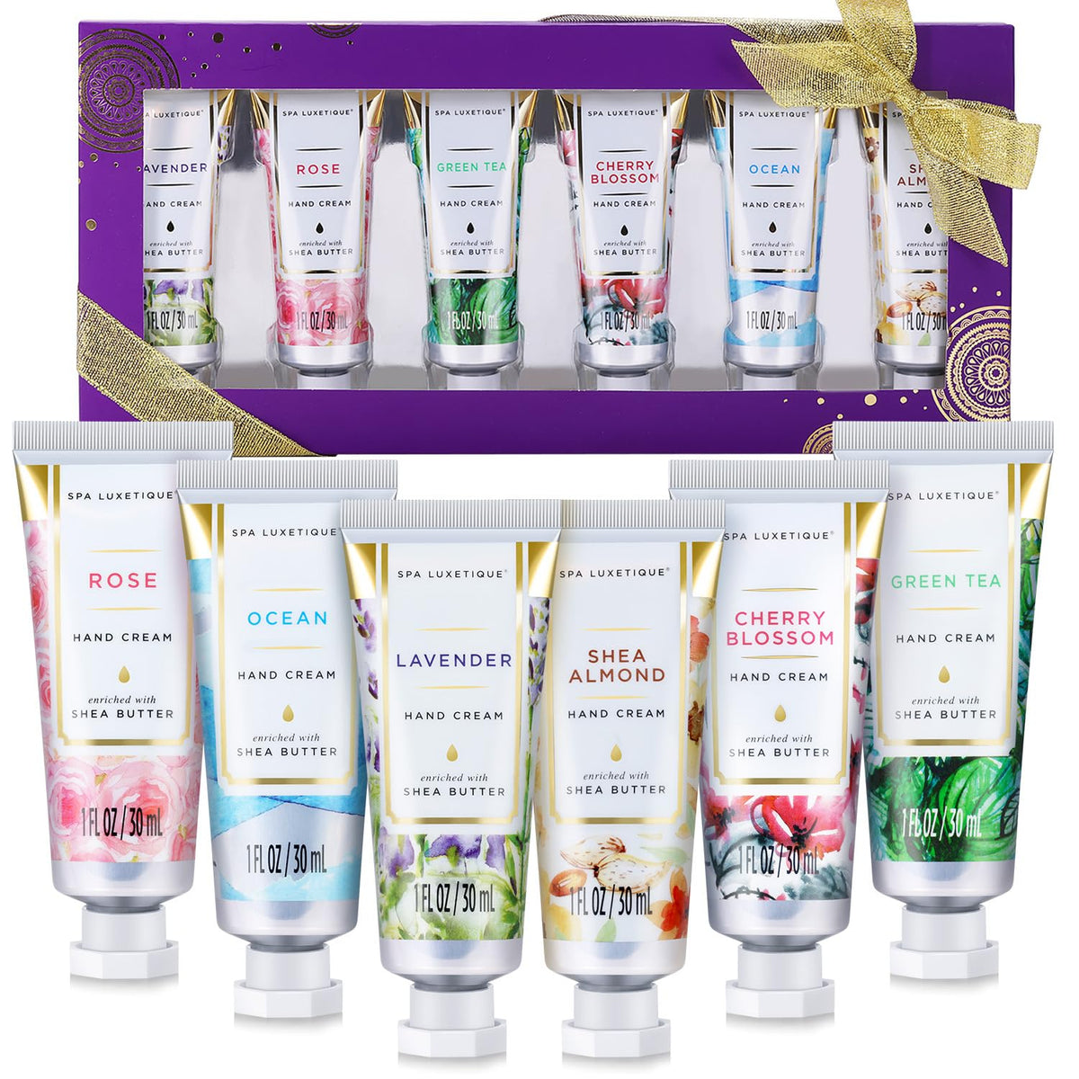 Spa Luxetique Hand Cream Gift Set - Hand Cream Lotion for Dry Hands Travel Moisturizing Hand Lotion with Natural Aloe & Vitamin E Best Gift Set for Women 6 x 1.0 oz/30ml,Christmas gifts
