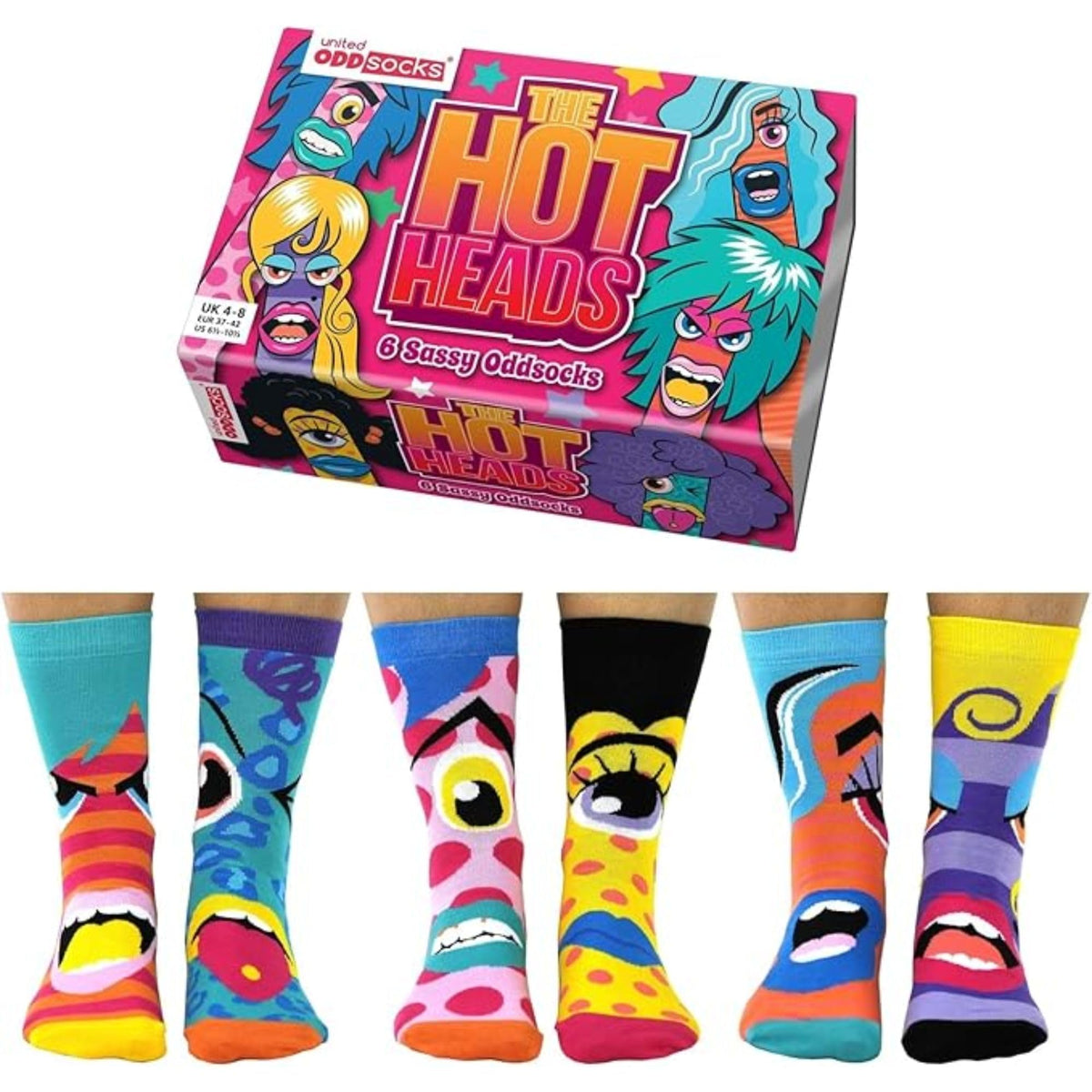 United Oddsocks - The Hotheads - Box of 6 Odd Socks for Ladies - UK 4-8 EUR 37-42