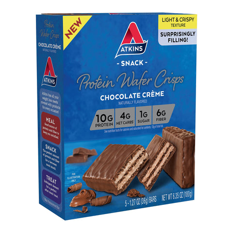 Atkins Chocolate CrÃƒÆ’Ã†â€™Ãƒâ€ Ã¢â‚¬â„¢ÃƒÆ’Ã¢â‚¬Â ÃƒÂ¢Ã¢â€šÂ¬Ã¢â€žÂ¢ÃƒÆ’Ã†â€™ÃƒÂ¢Ã¢â€šÂ¬Ã…Â¡ÃƒÆ’Ã¢â‚¬Å¡Ãƒâ€šÃ‚Â¨me Protein Wafer Crisps, Protein Dessert, 4g Net Carb, 1g Sugar, High in Fiber, Keto Friendly, 5 Count