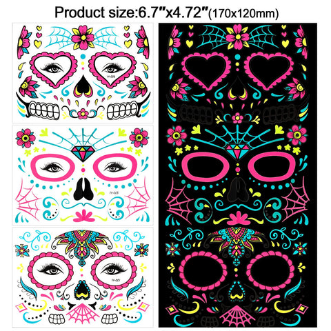 HOWAF Halloween Luminous Temporary Tattoos Stickers, 8 Sheets Face Tattoo Stickers Glow in the Dark for Halloween Party Decoration, Roses Spider Net Face Makeup Decals for Women Costume Favors