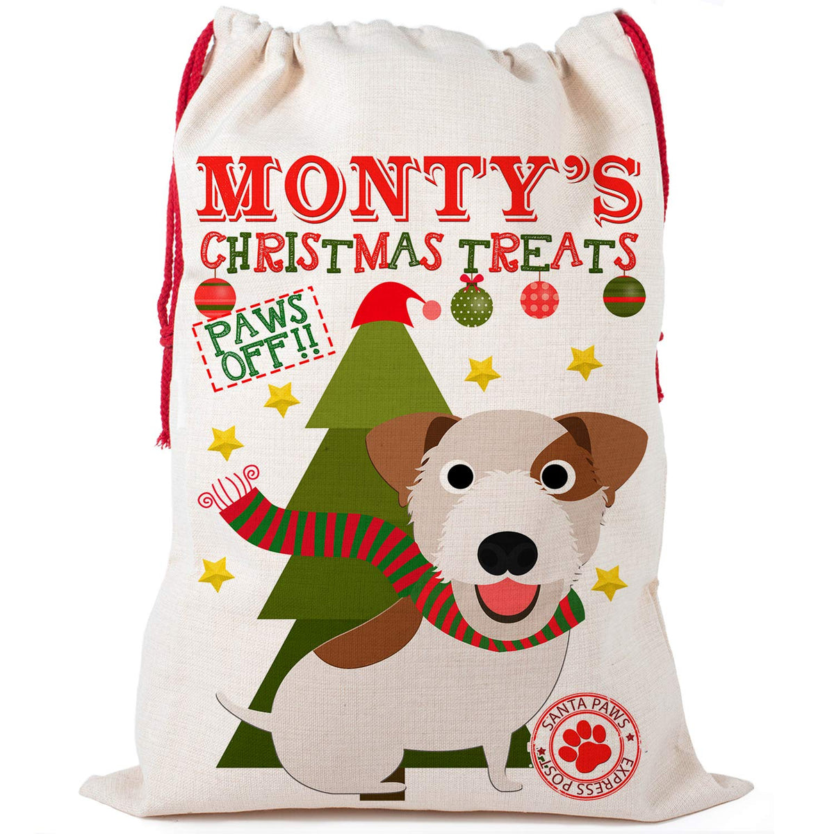 KRAFTYGIFTS Dog Christmas Sack Jack Russell Pet Personalised Treat Bag CDS53 (Small)