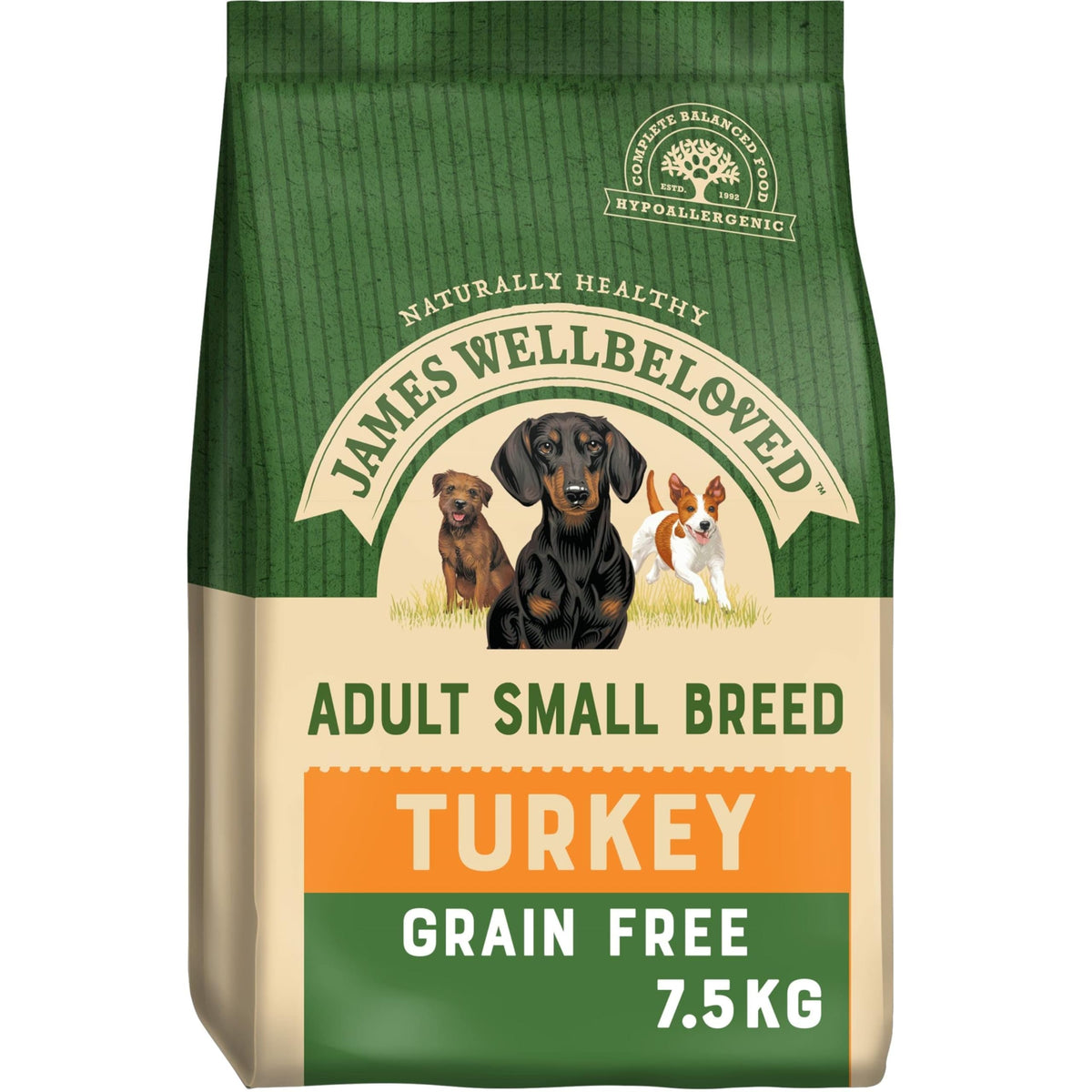 James Wellbeloved Adult Grain-Free Small Breed Turkey 7.5 kg Bag, Hypoallergenic Dry Dog Food