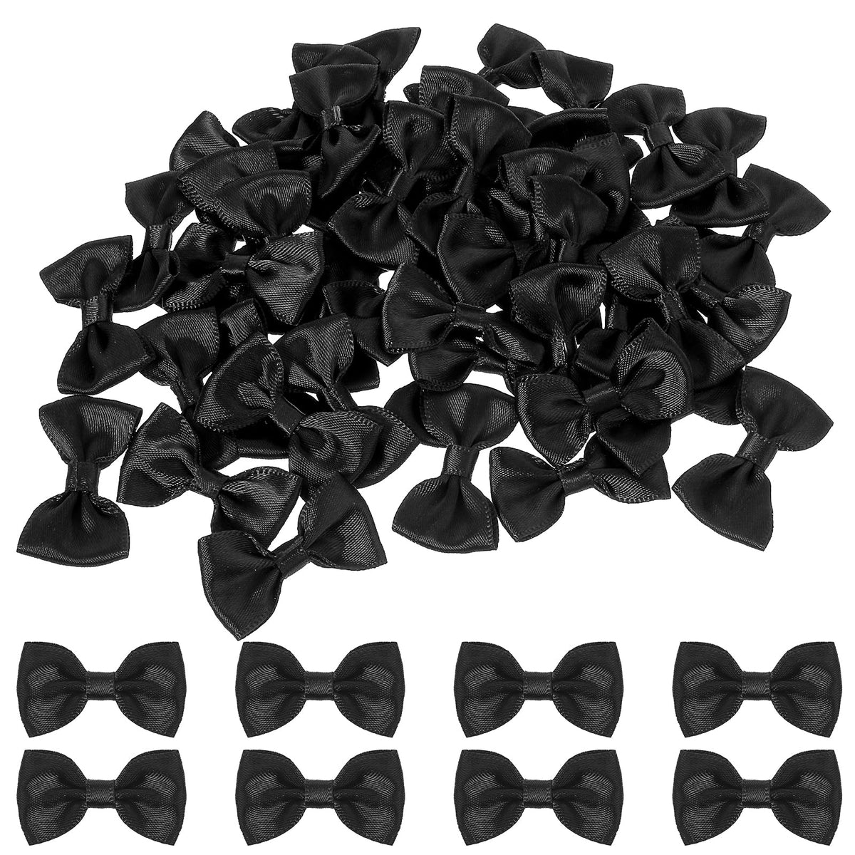 50 Pcs Mini Bows Mini Satin Ribbon Black Bow Tie Vintage Mini Bows Tiny Pre-Tied Bows Small Satin Ribbon Bows for DIY Crafting Wedding Christmas Dress Party Sewing Scrapbooking