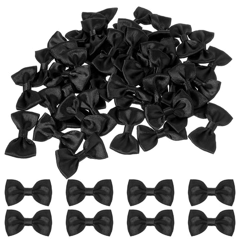 50 Pcs Mini Bows Mini Satin Ribbon Black Bow Tie Vintage Mini Bows Tiny Pre-Tied Bows Small Satin Ribbon Bows for DIY Crafting Wedding Christmas Dress Party Sewing Scrapbooking