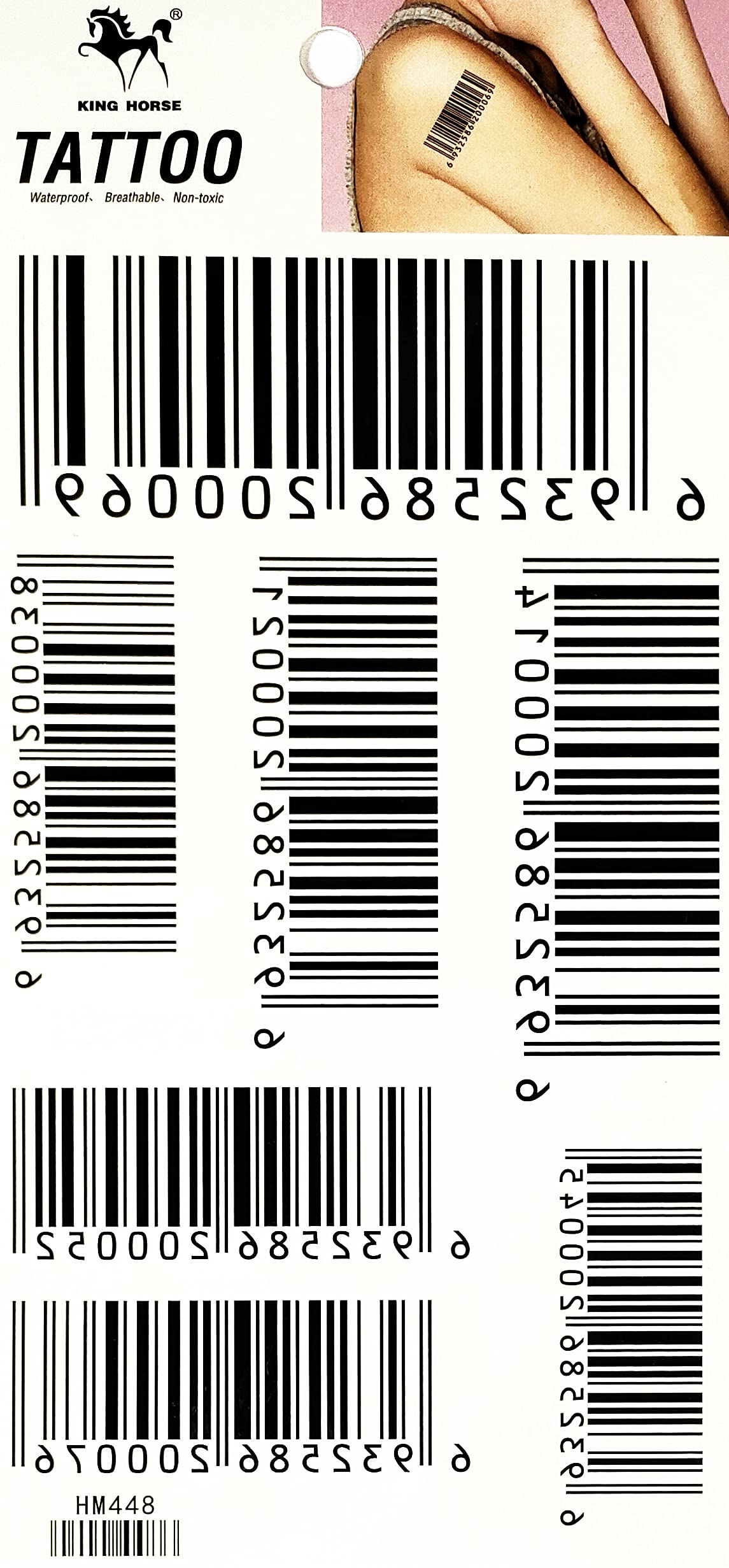 Barcode Temporary Tattoos Stickers Water Transfer Painting Arts Cartoon Makeup Body Fake for Men Women Stickers Black Bar Code Number Cartoon Tattoo 3D Realistic