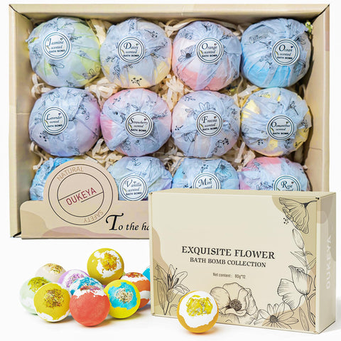 OUKEYA Bath Bombs Gift Set - 12 Organic Bubble Bath Bombs, Moisturizing and Relaxing Skin, Handmade Bath Spa Gift for ValentineÃƒÂ¢Ã¢â€šÂ¬Ã¢â€žÂ¢s Day, Christmas, MotherÃƒÂ¢Ã¢â€šÂ¬Ã¢â€žÂ¢s Day, Birthday, Thanksgiving Day