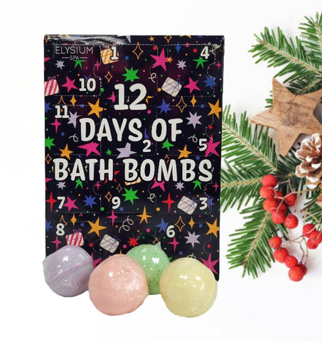 Christmas Bath Bomb Advent Calendar 12 Days of Bath Bombs 4 Assorted Scents Vanilla Lavender Mint Neroli