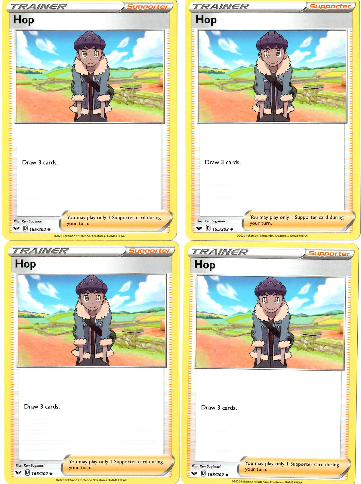 Pokemon Trainer Card Set - Hop 165/202 - Sword & Shield SWSH1- x4 Supporter Card Lot