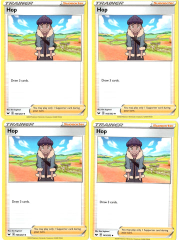Pokemon Trainer Card Set - Hop 165/202 - Sword & Shield SWSH1- x4 Supporter Card Lot