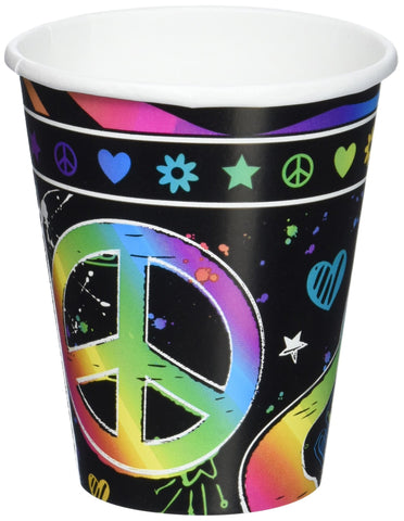 Amscan Vibrant Neon Birthday Party Paper Cups Disposable Drinkware (8 Pack), 9 oz, Multicolor