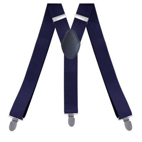 WannGe Mens Suspenders Adjustable Elastic - Heavy Duty 1.4 Inch Wide X Shape 3 Strong Clips Suspender Braces - Navy Blue