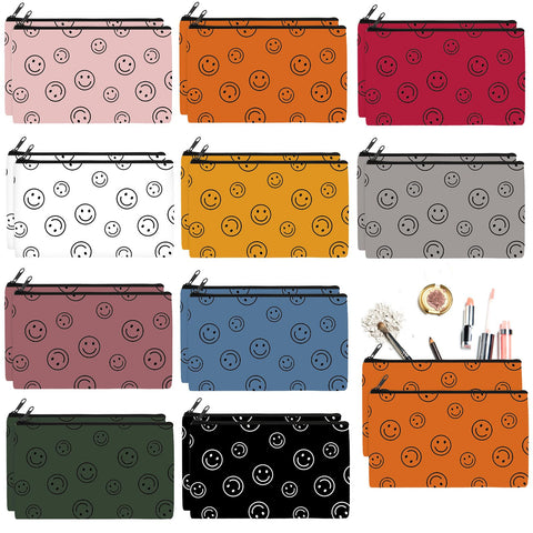 Reginary 20 Pieces Cosmetic Bag for Women, Roomy Makeup Bags with Zipper Toiletry Bag Pouch Travel Packing Accessory Organizer Gifts, 7 x 4.3 Inches (Smile Face)