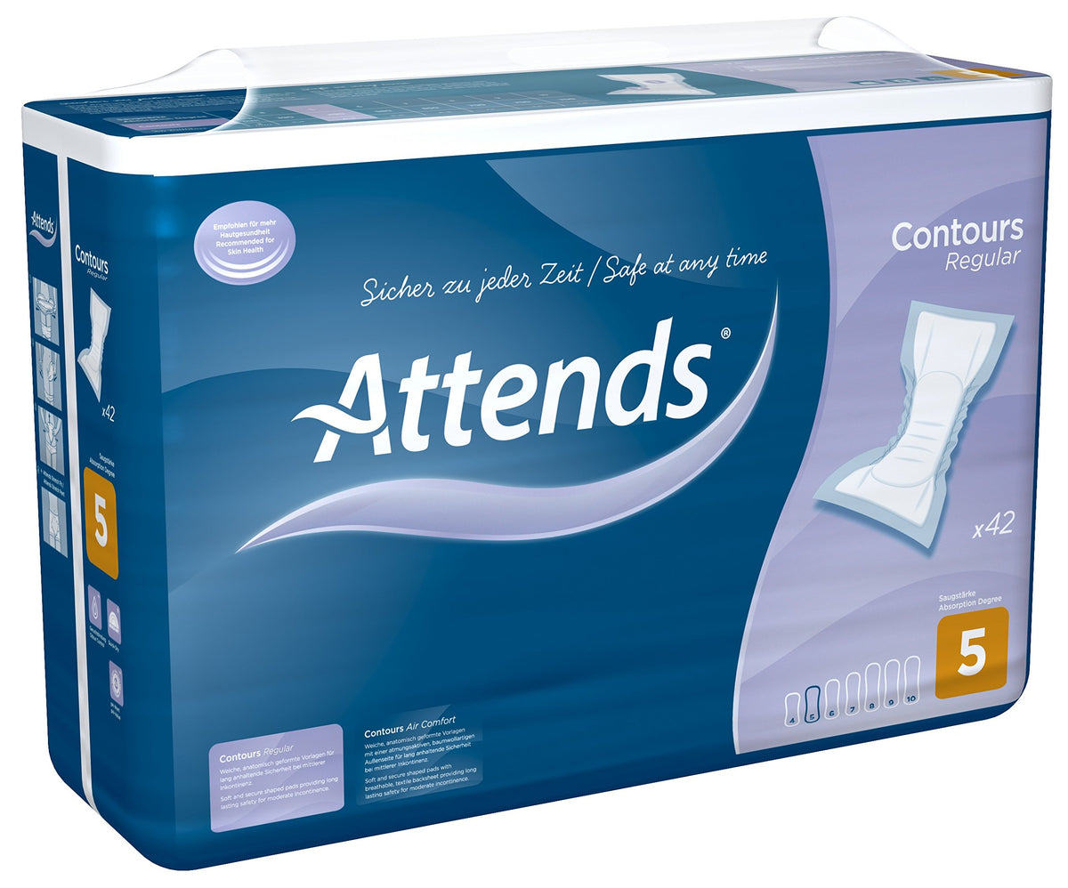 Attends 205228 Contours Regular 5 Incontinence Pad, White (Pack of 42)