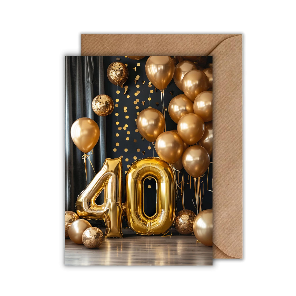 WBdesignz Birthday Card with Envelope - Elegant Birthday Card "Happy Birthday Gold Balloons 40 (125 x 125 mm)
