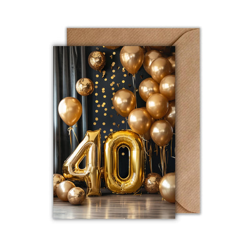 WBdesignz Birthday Card with Envelope - Elegant Birthday Card "Happy Birthday Gold Balloons 40 (125 x 125 mm)