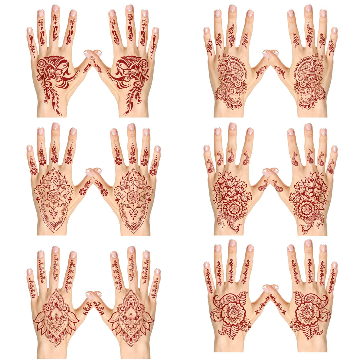 Konsait Temporary Tattoos for Women Sexy, Brown Hand Tattoos for Women Girls Fake Tattoos Mandala Temporary Tattoo Flower Tattoo Elephants Tattoos Peacocks Tattoo 6 Sheets