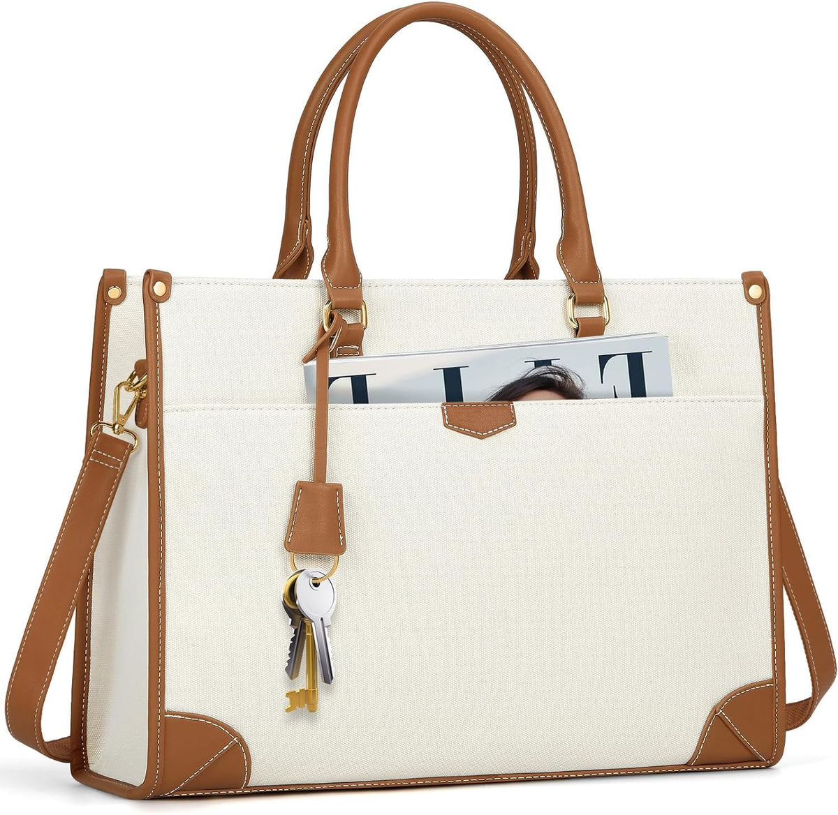 IGOLUMON Laptop Bags for Women 15.6 Inch Large Laptop Tote Bag Ladies Canvas Handbag Computer Bag Water Resistant for Work School Business Office Casual Brown