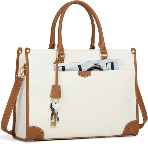 IGOLUMON Laptop Bags for Women 15.6 Inch Large Laptop Tote Bag Ladies Canvas Handbag Computer Bag Water Resistant for Work School Business Office Casual Brown