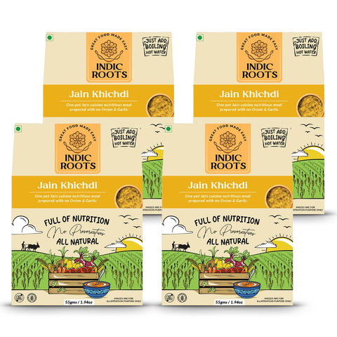 Indic Roots (Formerly Organic Roots) Jain Khichdi | Instant Nutritious Meal with No Onion or Garlic |Healthy Snacks,Ready to Eat Meal,No MSG,No Preservatives| Full Meal (Pack of 4)
