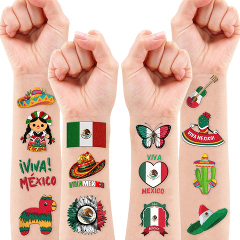 Generic Mexican Independence Day Temporary Tattoos - Mexico Themed Tattoos Best Choice for September 16th Viva Mexico Party Supplies Favors