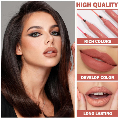 ZHISHUDL Lip Tint Marker Velvet Matte Lip Tint Stain Lip Liner Liquid Lipstick 2-in-1 Lip Marker and Lip Stain Pen Professional Lip Makeup Gift for Women - 01 Maple Leaf Red