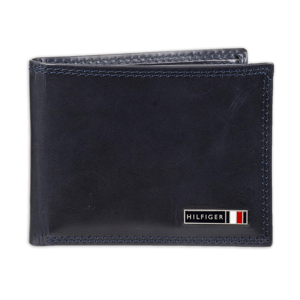 Tommy Hilfiger Men's Leather Wallet - Slim Bifold with 6 Credit Card Pockets and Removable ID Window, Navy Edisto, One Size