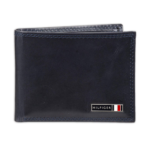 Tommy Hilfiger Men's Leather Wallet - Slim Bifold with 6 Credit Card Pockets and Removable ID Window, Navy Edisto, One Size