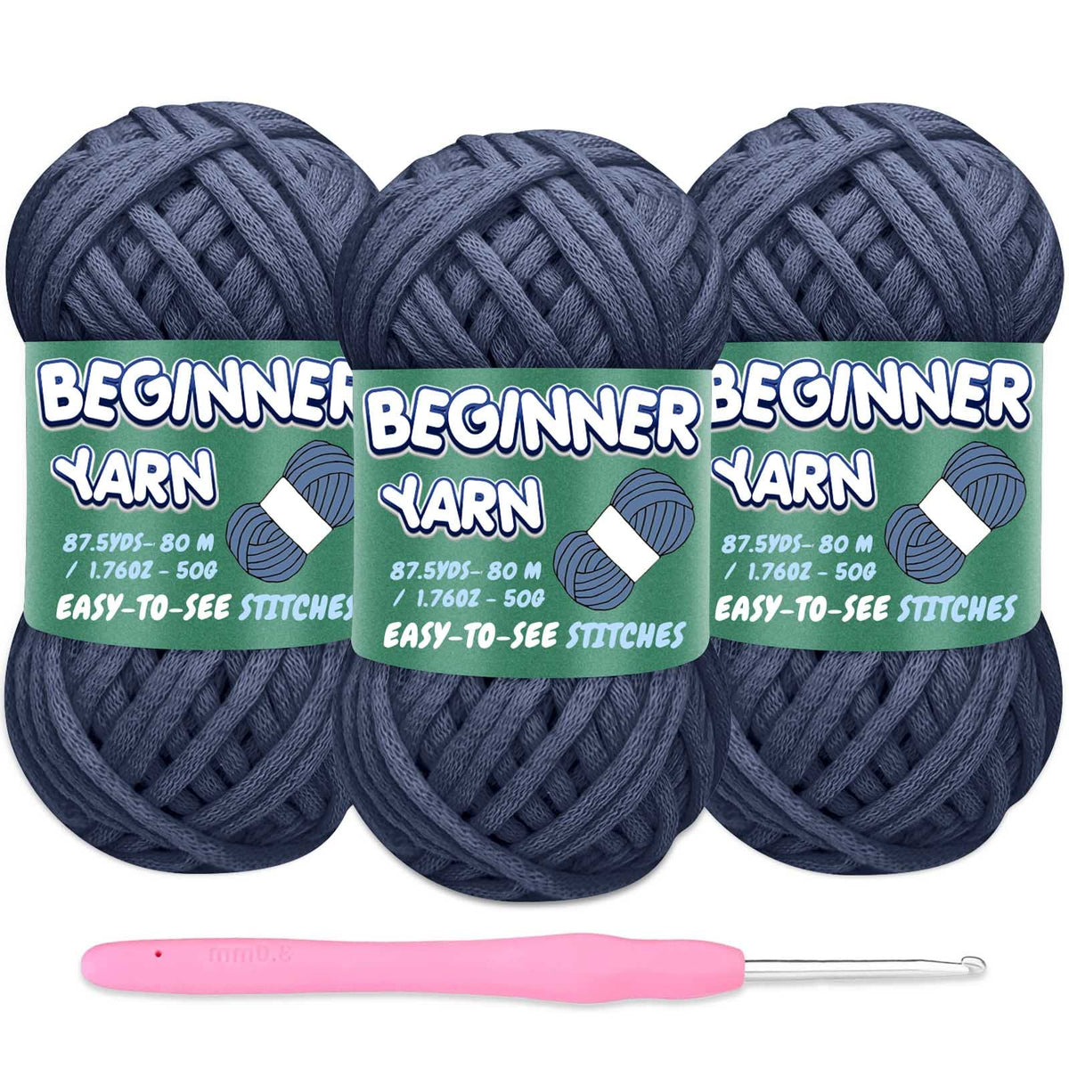 3 Pack Beginners Crochet Yarn, Navy Blue Yarn for Crocheting Knitting Beginners, Easy-to-See Stitches, Chunky Thick Bulky Cotton Soft Yarn for Crocheting (3x50g)