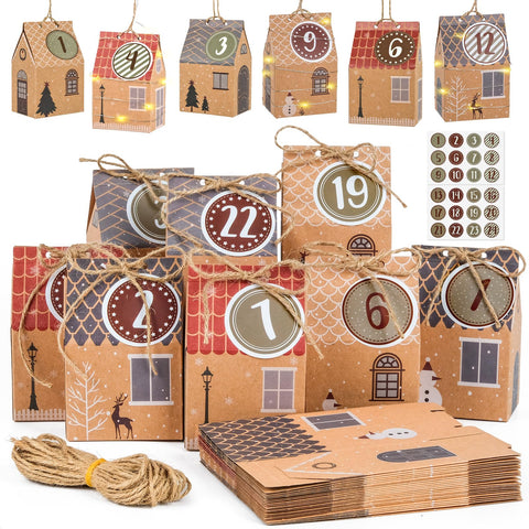 ARTESTAR Advent Calendar for Filling: 24 Houses Gift Box Set and Number Stickers, Christmas Motif, DIY Craft Set Boxes for Filling for Hanging or Standing