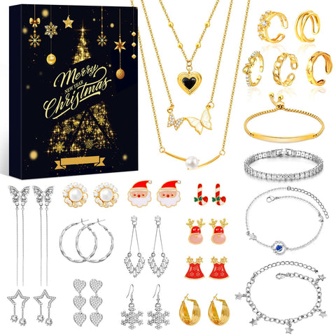 WEVOL Advent Calendar 2024 Girls Women Christmas Calendar Jewellery Teenagers Women Children Christmas Gifts Advent Calendar Filling 24 Surprises Fashion with Necklace Bracelets Rings Earrings