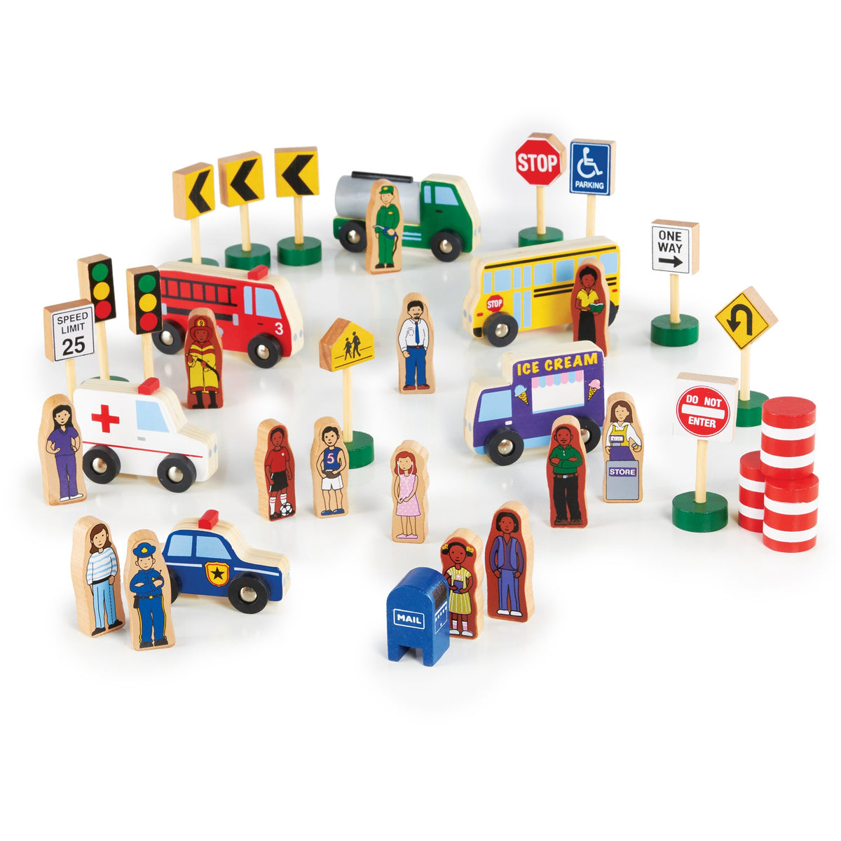 Guidecraft Community and Roadway Essentials Play Set - Kids Learning and Educational Toys