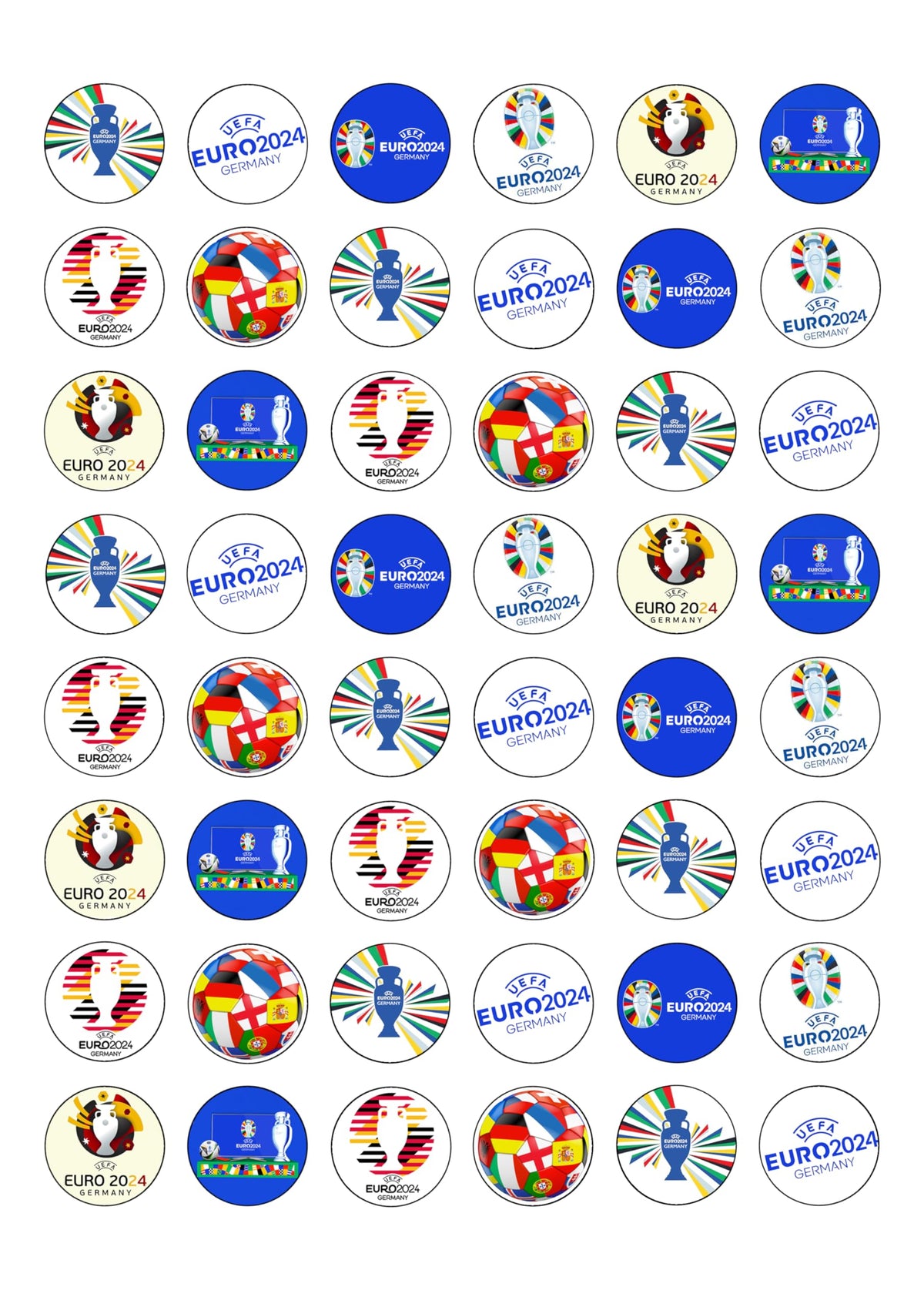 48 Football 2024 Euros Germany Themed Edible Wafer Paper Cake Toppers Decorations - 2.5cm circles
