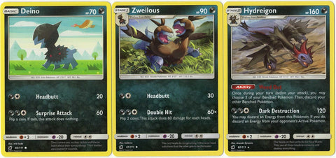 Pokemon Hydreigon 62/111 - Crimson Invasion Evolution Card Set - Zwellous Deino - 3 Rare Card lot