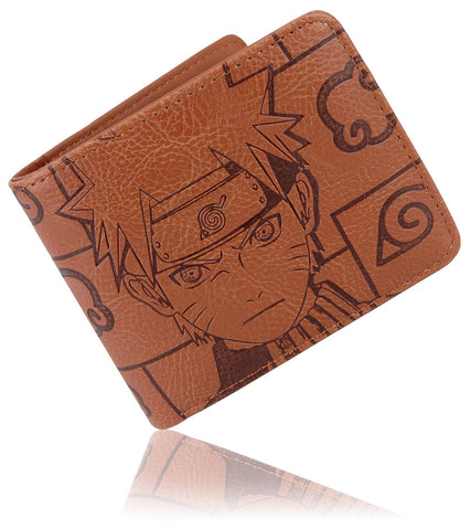 Roffatide Anime Wallets for Naruto Akatsuki Cloud Men Faux Leather Slim Wallet Short Bi-fold Wallet Card Holder Wallet Brown