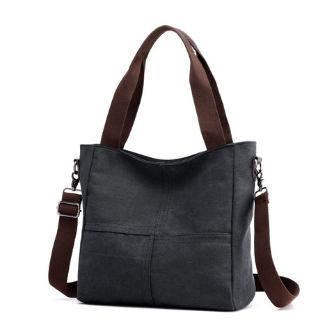 DOURR Hobo Handbags, Canvas Crossbody Bags for women Fashion Crossover Purse Cotton Shoulder Bag (Black-02)