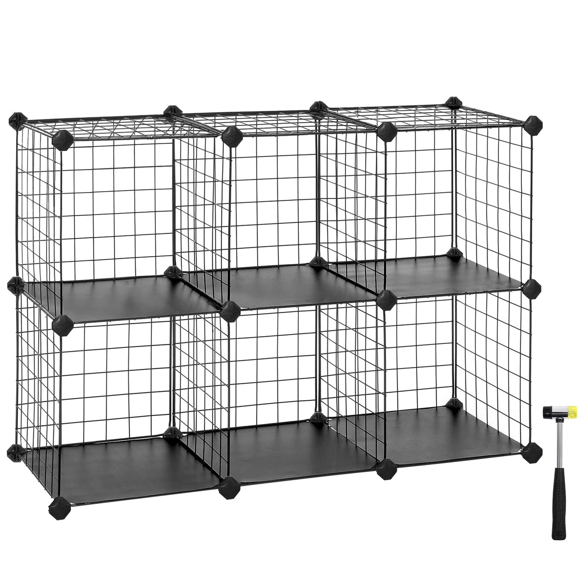 SONGMICS 6-Cube Wire Grid Storage Rack, Interlocking Shelving Unit with Metal Mesh Shelves and PP Plastic Sheets, for Books Shoes Clothes Tools, in Living Room Bathroom, Black LPI111H